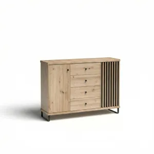 Nowoczesna komoda do salonu i sypialni LAMIRA - dąb artisan, lamele