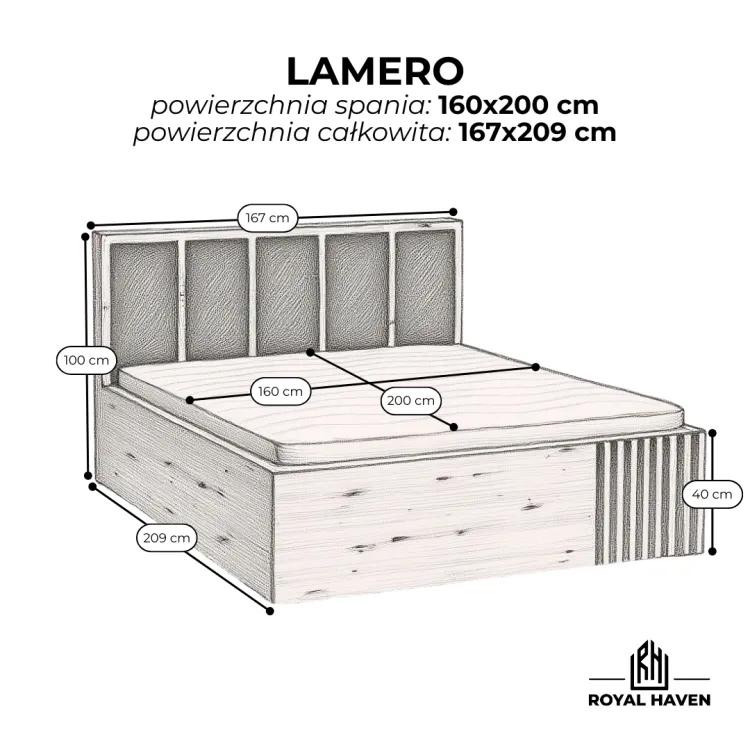 Łozko LAMERO 160x200 z pojemnikiem (kolekcja lamelia)