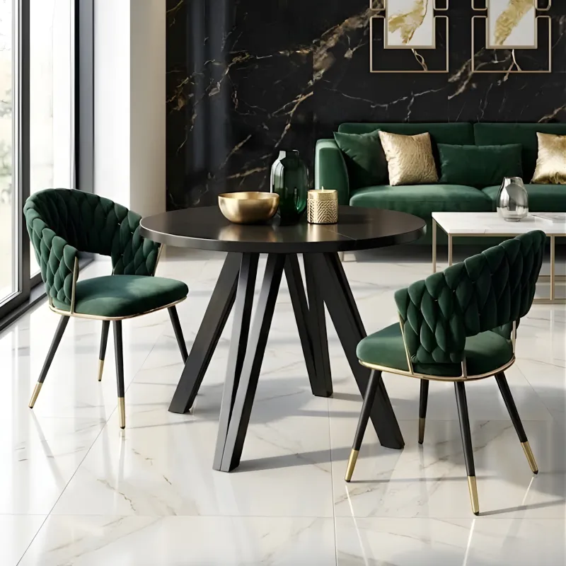 Krzesło tapicerowane NUVE zielone szare welur metal glamour