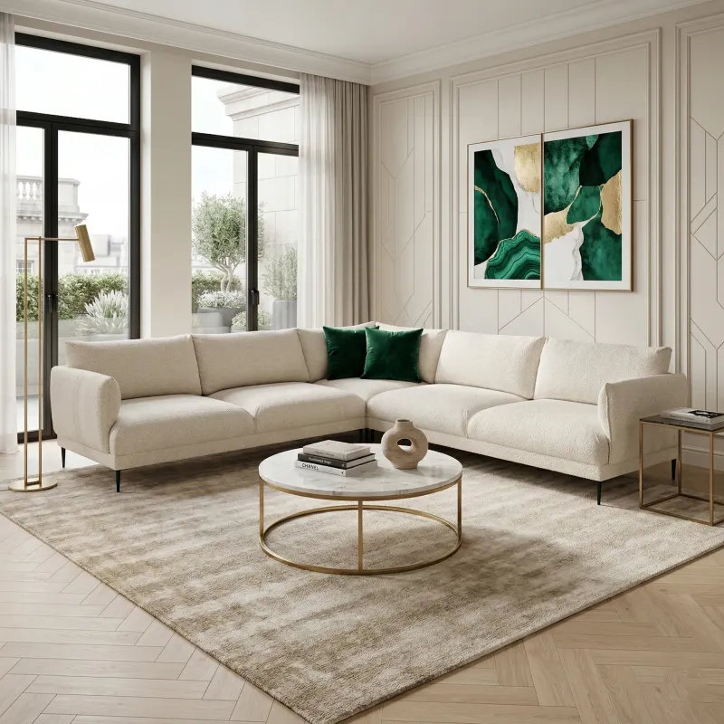 Narożnik modułowy FENIX 4-osobowy kremowy boucle lewy/prawy - do spania okazjonalnego, nowoczesny do salonu