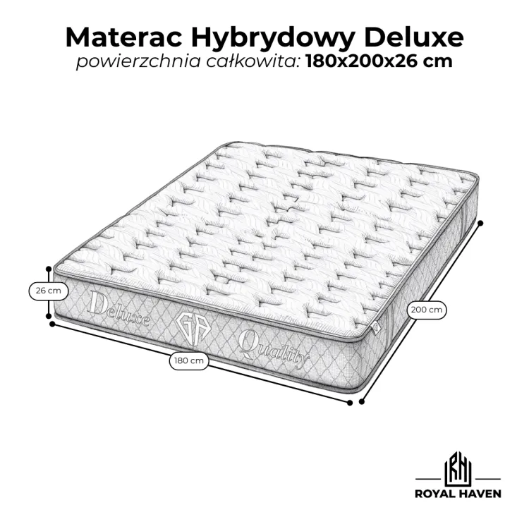 Materac Hybrydowy 180x200 H3 GA DELUXE Biały