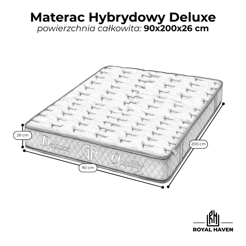 Materac Hybrydowy 90x200 H3 GA DELUXE Biały