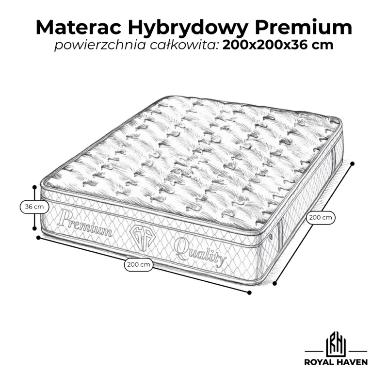 Materac Hybrydowy 200x200 H4 GA PREMIUM Biały