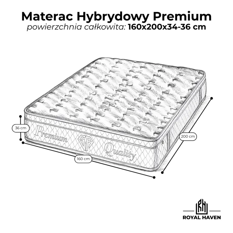 Materac Hybrydowy 160x200 H3 GA PREMIUM Biały