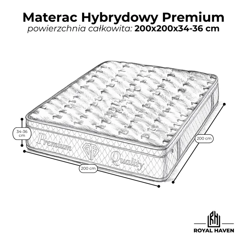 Materac Hybrydowy 200x200H3 GA PREMIUM Biały