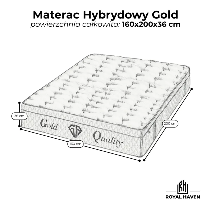 Materac Hybrydowy 160x200 H3 GA GOLD Biały