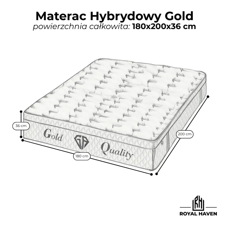 Materac Hybrydowy 180x200 H3 GA GOLD Biały
