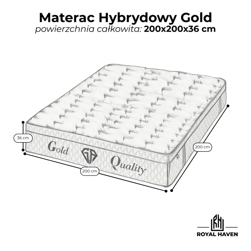Materac Hybrydowy 200x200 H3 GA GOLD Biały