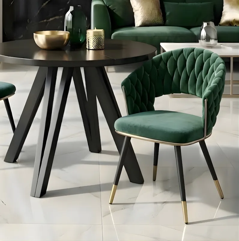 Krzesło tapicerowane NUVE zielone szare welur metal glamour