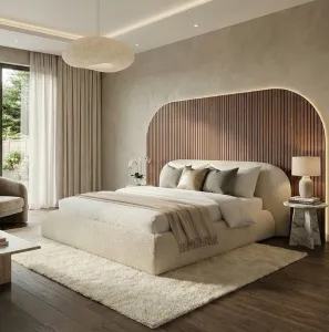 Łóżko tapicerowane beżowe 120x200 ATLANTA ze stelażem i pojemnikiem