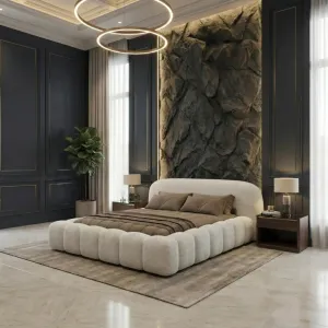 Łóżko tapicerowane beżowe 160x200 ORLANDO ze stelażem i pojemnikiem