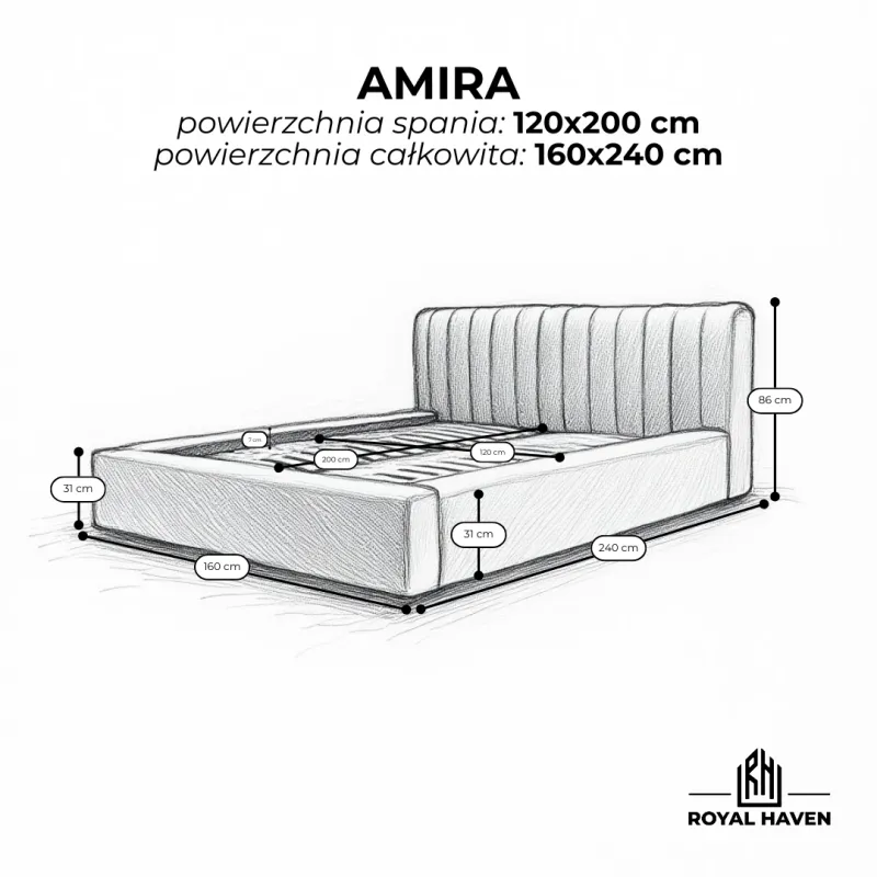 Łóżko tapicerowane beżowe 120x200 AMIRA z pojemnikiem i stelażem
