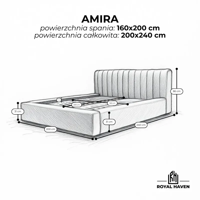 Łóżko tapicerowane beżowe 160x200 AMIRA z pojemnikiem i stelażem