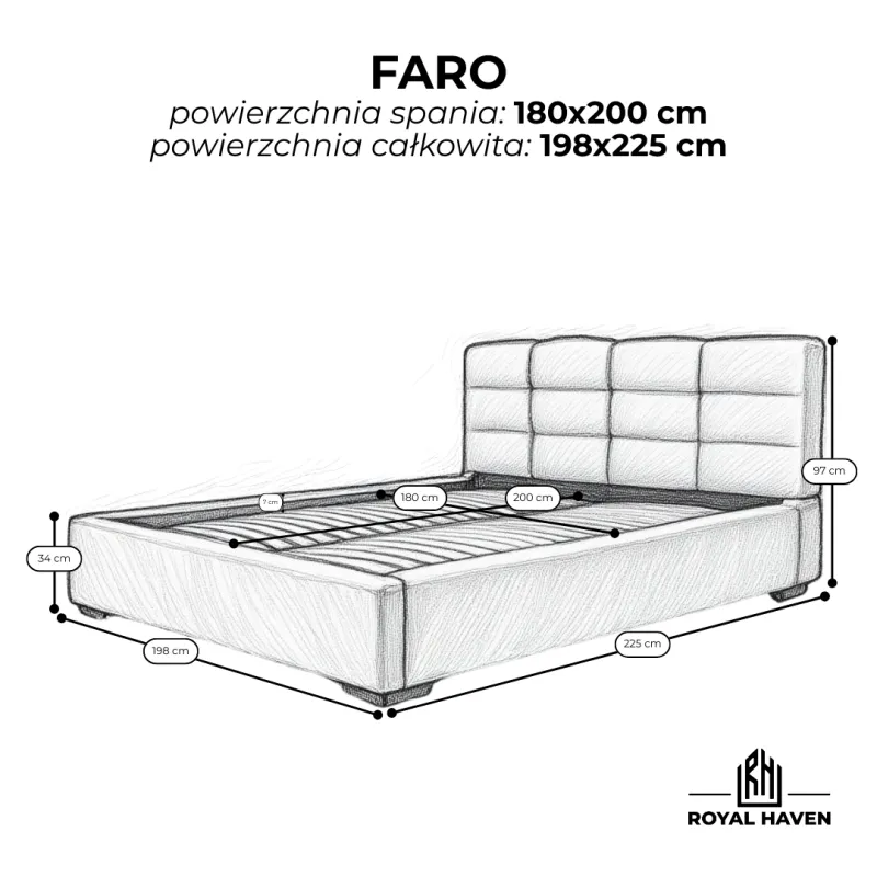 Łóżko tapicerowane 180x200 FARO beżowe ze stelażem i pojemnikiem Polska produkcja kolor do wyboru