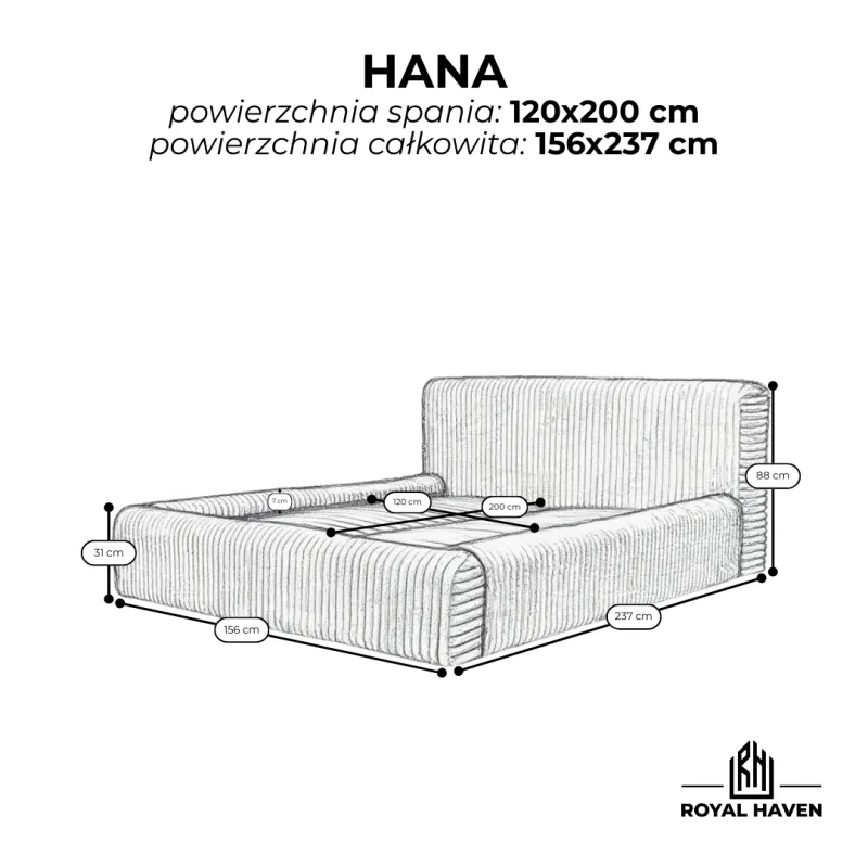 Łóżko tapicerowane beżowe 120x200 HANA z pojemnikiem i stelażem