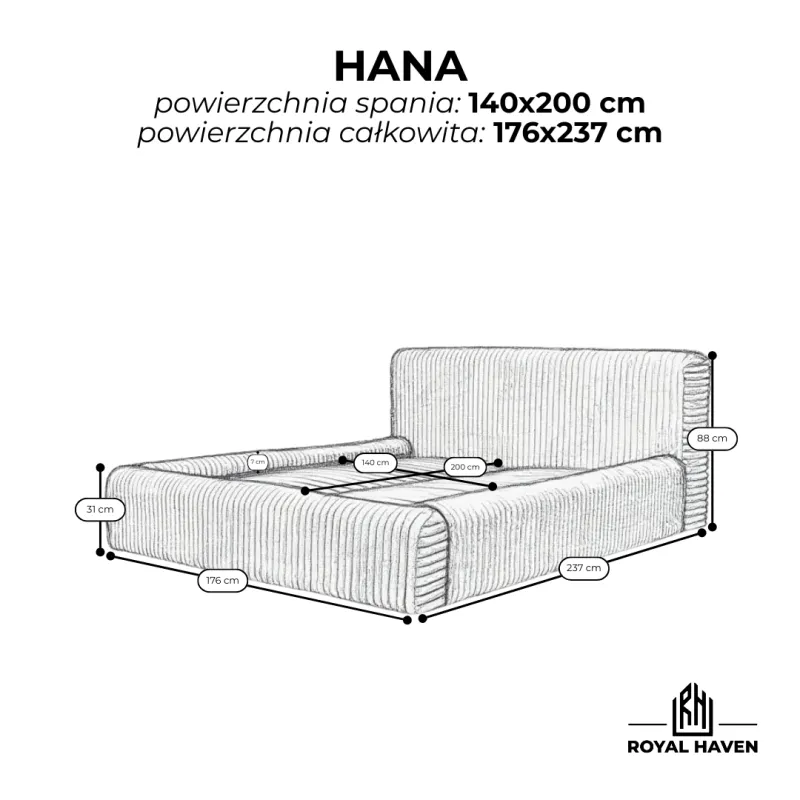 Łóżko tapicerowane beżowe 140x200 HANA z pojemnikiem i stelażem