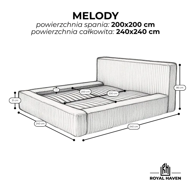Łóżko tapicerowane szare 200x200 MELODY z pojemnikiem i stelażem
