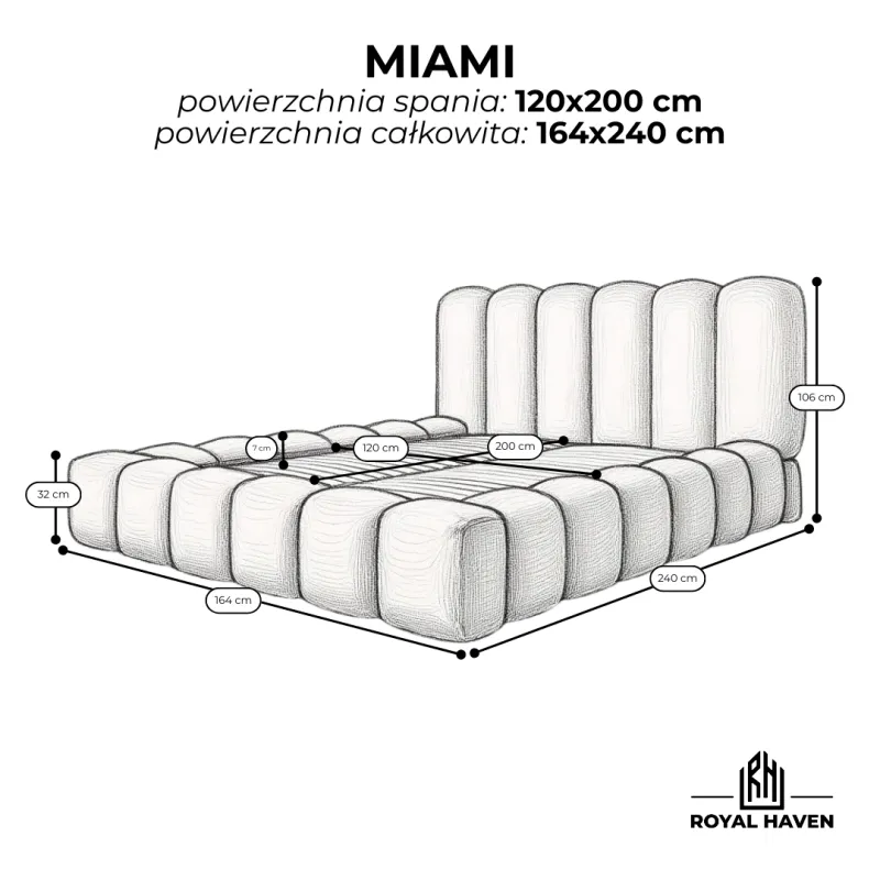 Łóżko tapicerowane beżowe 120x200 MIAMI ze stelażem i pojemnikiem