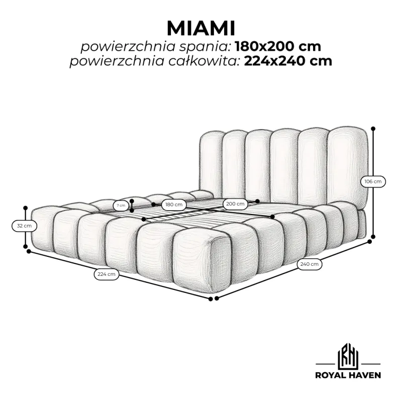 Łóżko tapicerowane beżowe 180x200 MIAMI ze stelażem i pojemnikiem