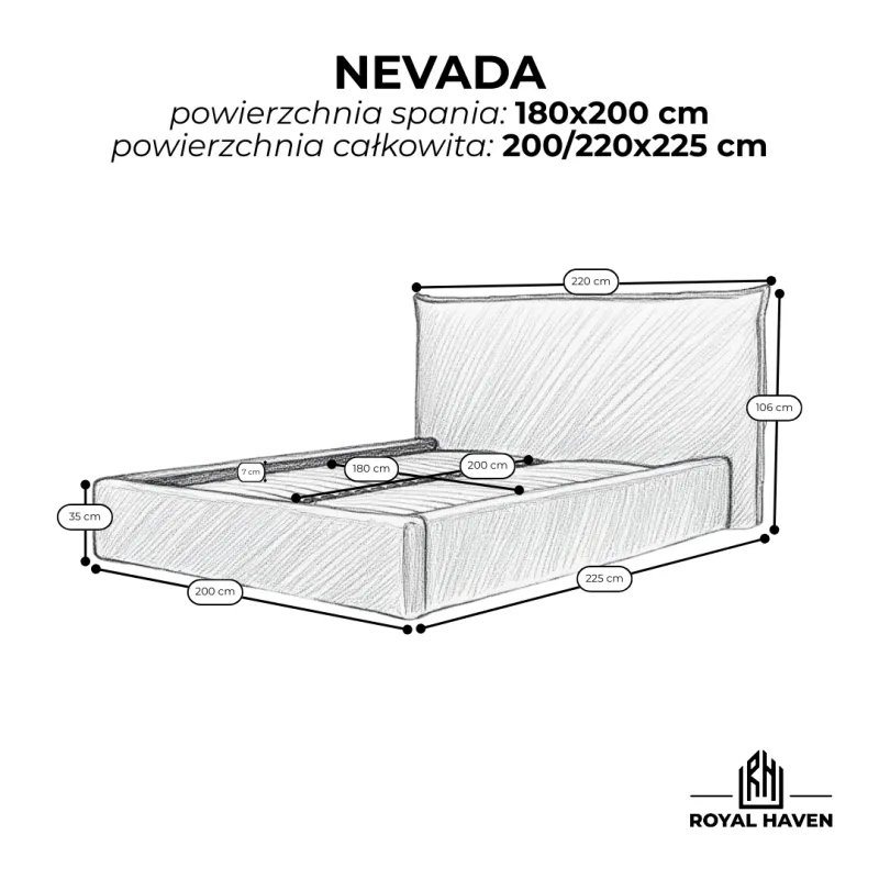 Łóżko tapicerowane białe 180x200 NEVADA z pojemnikiem i stelażem