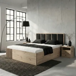 Łóżko dąb artisan 160x200 LAMERO z pojemnikiem lamele