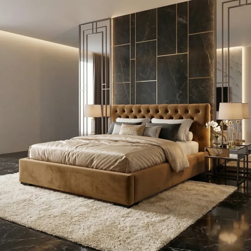 Łóżko tapicerowane szare 140x200 CHESTER z pojemnikiem i stelażem