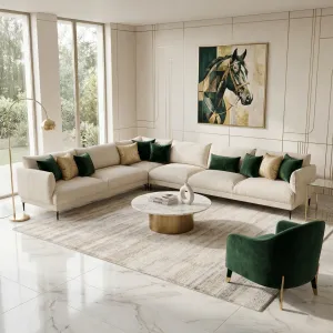 Narożnik modułowy FENIX 5-osobowy kremowy boucle lewy/prawy - do spania okazjonalnego, nowoczesny do salonu