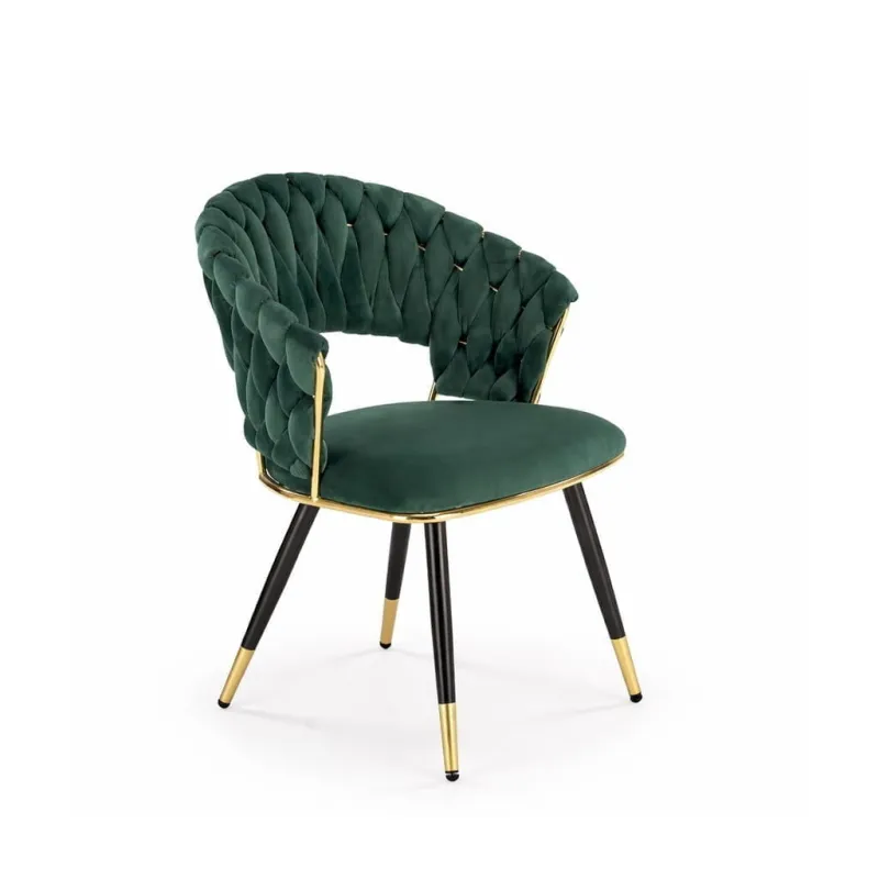 Krzesło tapicerowane NUVE zielone szare welur metal glamour