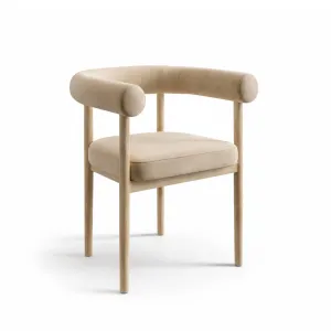 Krzesło tapicerowane VENN beżowe welur drewno nowoczesne