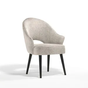 Krzesło tapicerowane LEON beżowe boucle drewno nowoczesne