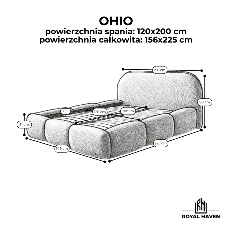 Łóżko tapicerowane białe 120x200 OHIO - ze stelażem i pojemnikiem na pościel, personalizacja koloru oraz rodzaju tkaniny