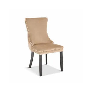 Krzesło tapicerowane ARGENTA beżowe welur drewno glamour