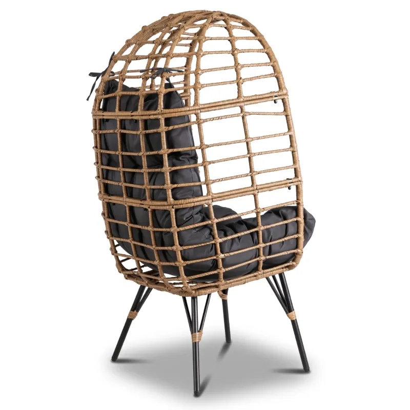 Fotel ogrodowy AVERLO - kokon z technorattanu, szary, boho, z poduszkami na taras i balkon