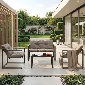 Zestaw ogrodowy VERDO - Sofa 2-osobowa + 2 Fotele + Ława, ciemny brąz/cappuccino