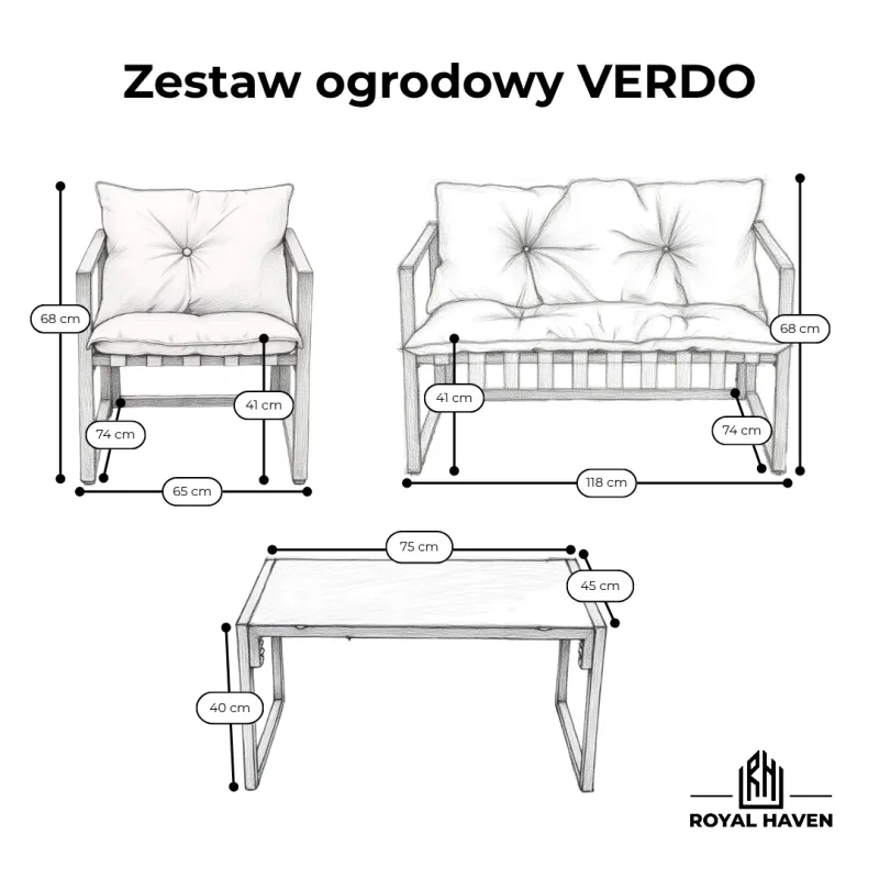 Zestaw ogrodowy VERDO - Sofa 2-osobowa + 2 Fotele + Ława, ciemny brąz/cappuccino