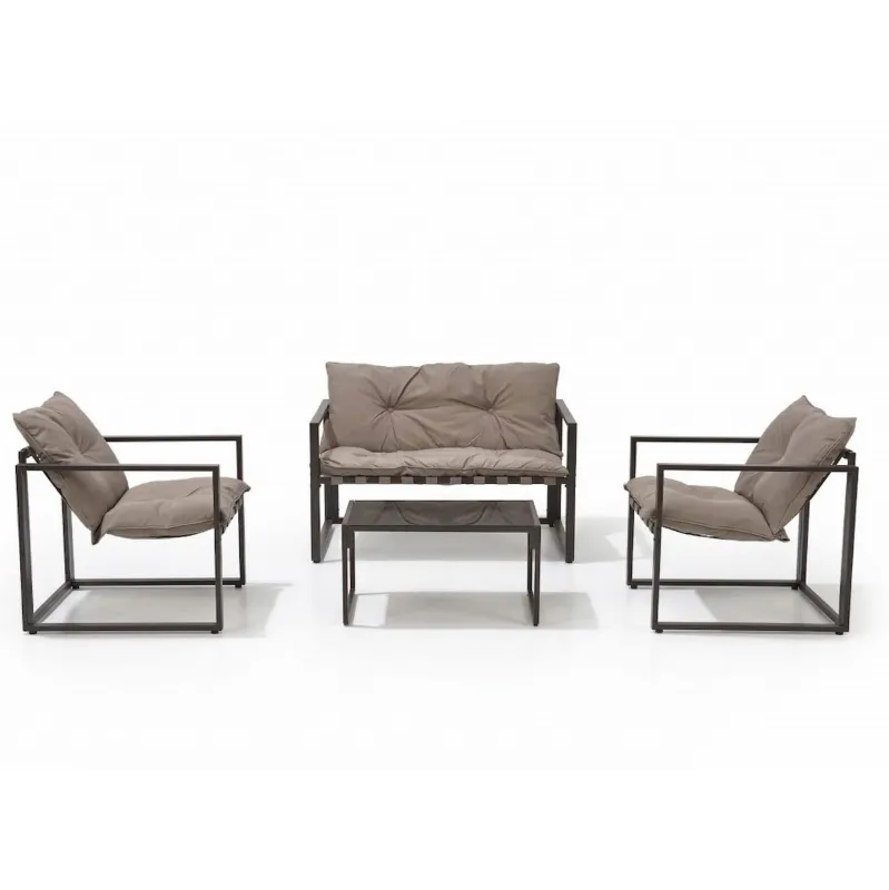 Zestaw ogrodowy VERDO - Sofa 2-osobowa + 2 Fotele + Ława, ciemny brąz/cappuccino