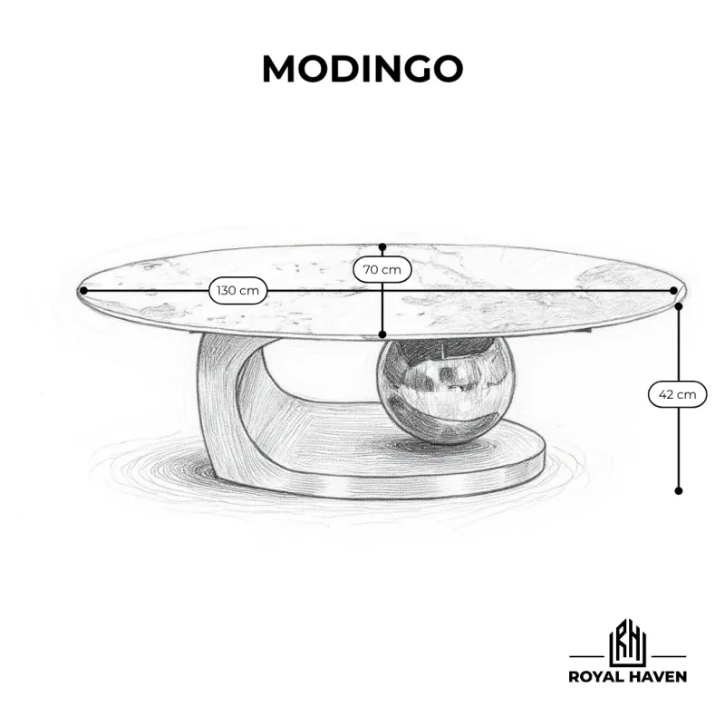 Stolik kawowy MODINGO - glamour, owalny blat z marmuru, złota stal, do salonu