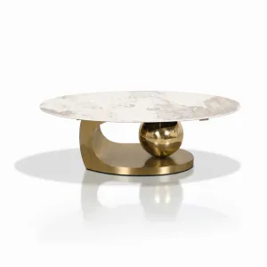 Stolik kawowy MODINGO - glamour, owalny blat z marmuru, złota stal, do salonu