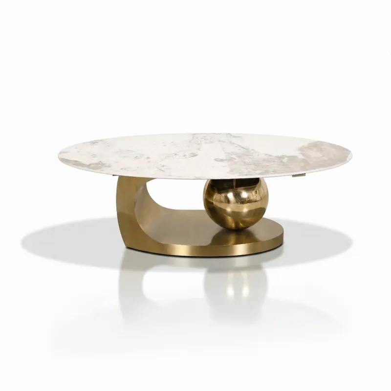 Stolik kawowy MODINGO - glamour, owalny blat z marmuru, złota stal, do salonu