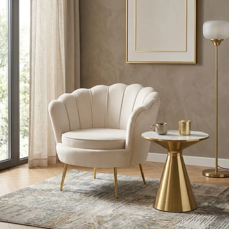 Stolik kawowy ORMA złoty z marmurowym blatem - biały lub czarny, styl glamour