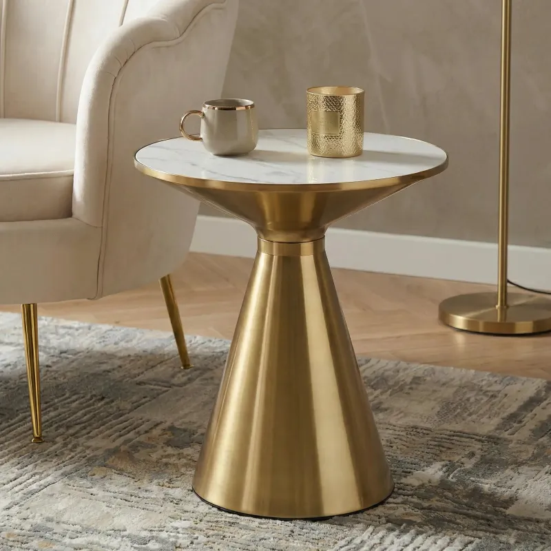 Stolik kawowy ORMA złoty z marmurowym blatem - biały lub czarny, styl glamour