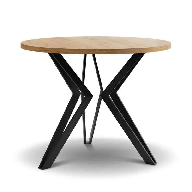 Stolik kawowy VERTEX okrągły dąb sonoma - stolik do salonu, metalowa podstawa, styl loft