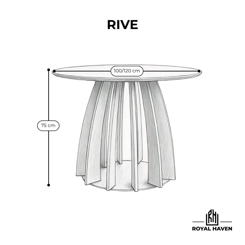 Stół jadalniany okrągły dębowy RIVE z ryflowaną podstawą