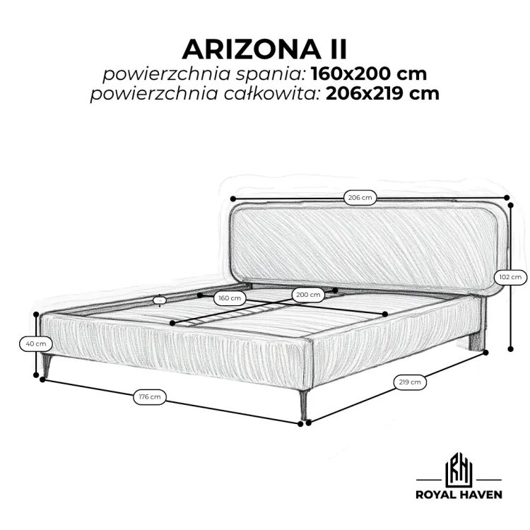 Łóżko tapicerowane szare 160x200 ARIZONA II ze stelażem