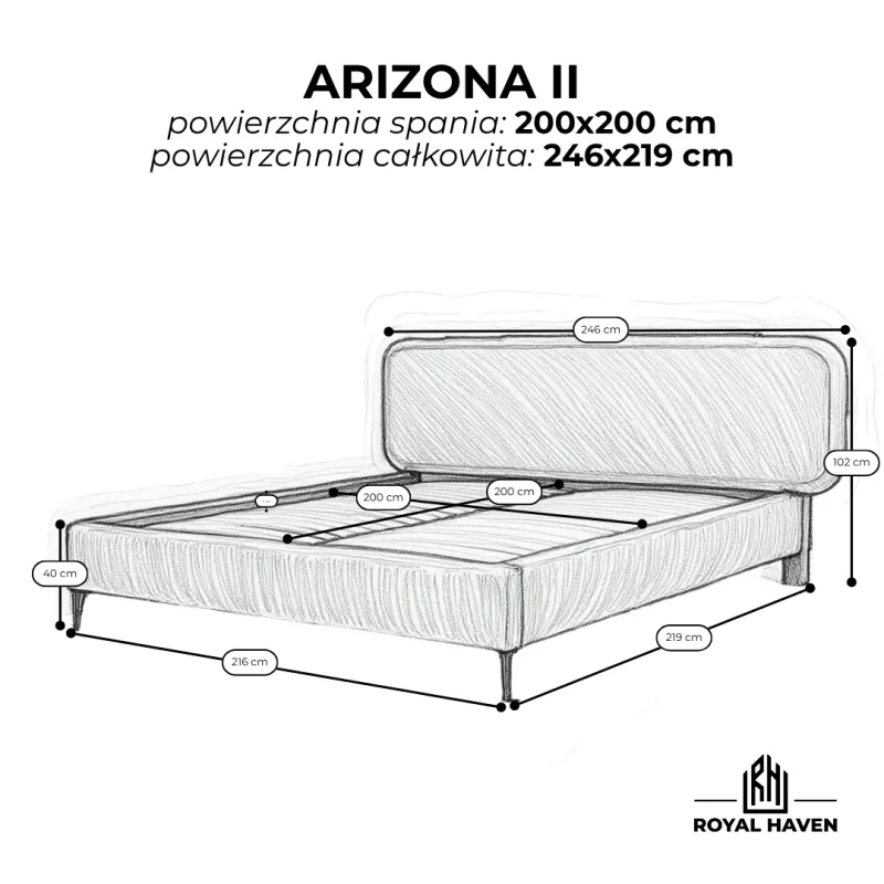 Łóżko tapicerowane szare 200x200 ARIZONA II ze stelażem