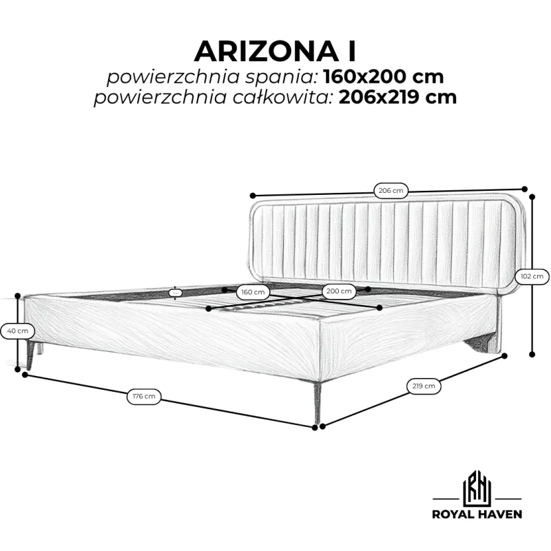 Łóżko tapicerowane czarne 160x200 ARIZONA I ze stelażem