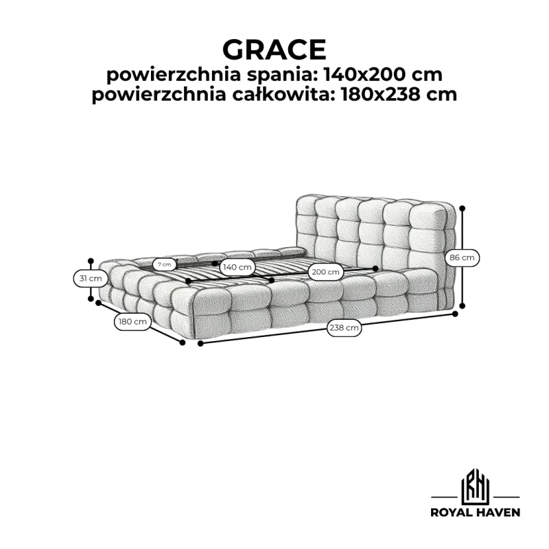 Łóżko tapicerowane GRACE z pojemnikiem i stelażem