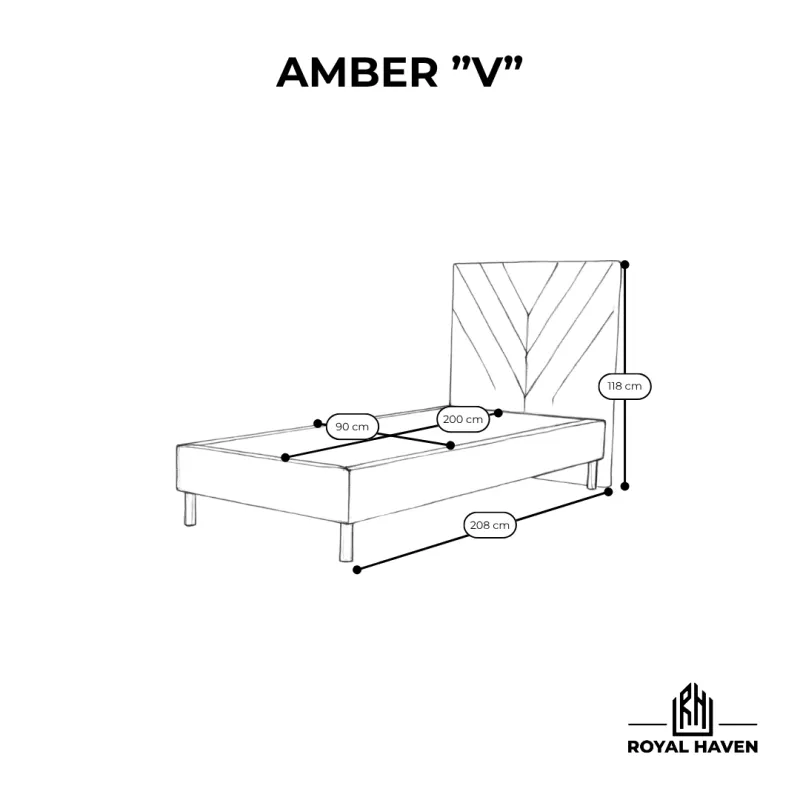 Łóżko tapicerowane hotelowe 90x200 AMBER szare welurowe "V"