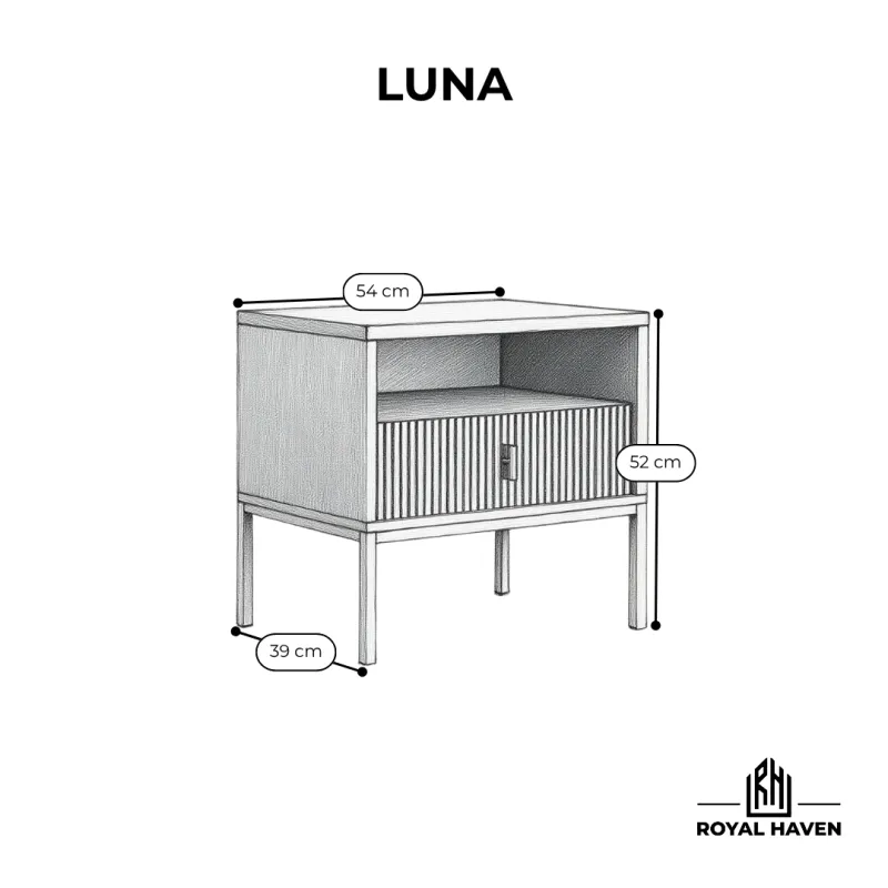 Szafka nocna kaszmir ryflowana LUNA - nowoczesna z szufladą do sypialni