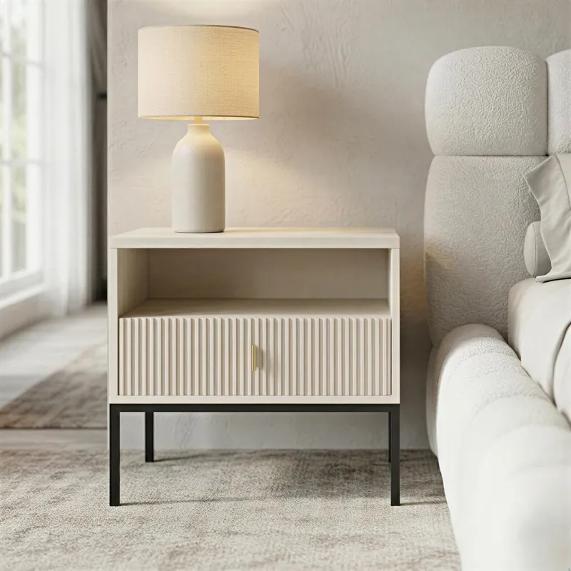 Szafka nocna kaszmir ryflowana LUNA - nowoczesna z szufladą do sypialni